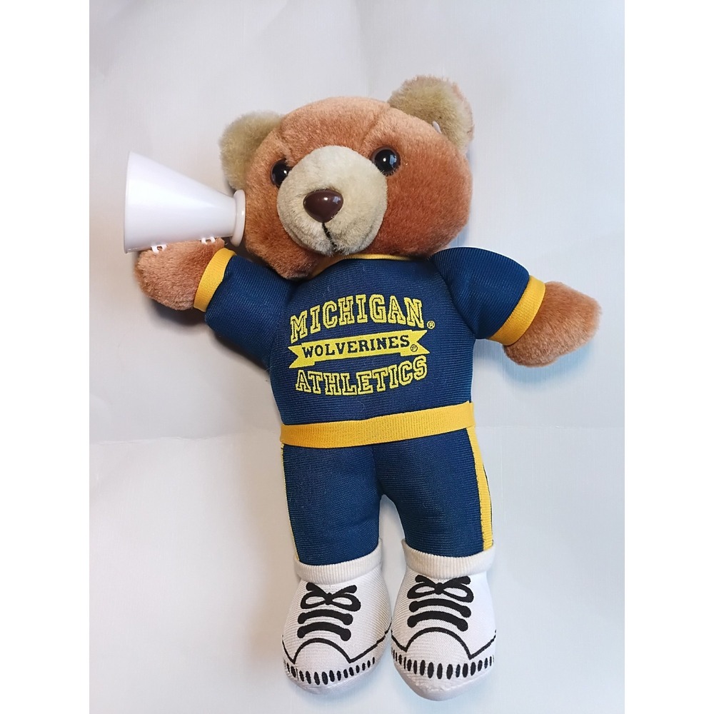 Vintage University Of Michigan Wolverines Boy Cheerleader Bear 11" Megaphone
